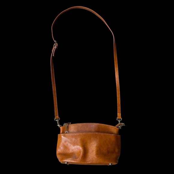 Italian Leather Purse Divina Firenze Carmel Brown Crossbody Shoulder Bag Italy - Picture 3 of 16